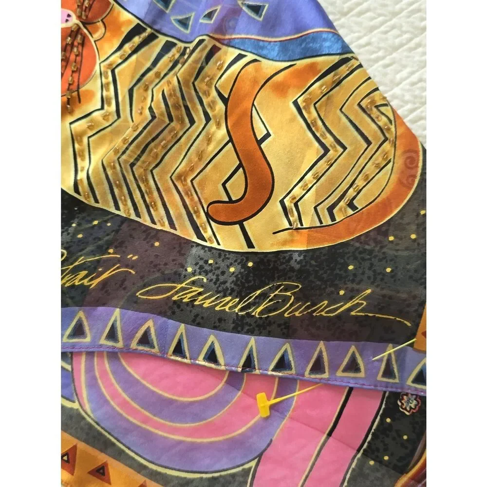 Laurel Burch Colorful Abstract Cat Print Silk Scarf